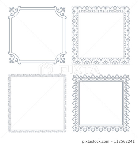 Set of decorative frames Elegant vector element for design in Eastern style, place for text. Floral gray and white borders. Lace illustration for invitations and greeting cards Set of decorative frames Elegant vector element for design in Eastern style, place for text. Floral gray and white borders. Lace illustration for invitations and greeting cards 112562241