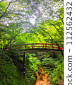 Panoramic view of Kawaka Bridge with beautiful fresh green and red colors 112562432