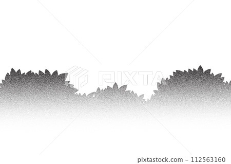 Bush stipple vector silhouette. Gradient shrub and grass illustration. Plant hedge landscape. grainy forest foliage with dotted texture. Bush stipple vector silhouette. Gradient shrub and grass illustration. Plant hedge landscape. grainy forest foliage with dotted texture. 112563160