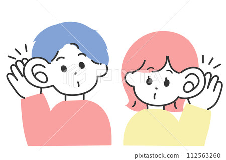 男人和女人放大耳朵聆聽的插圖 112563260