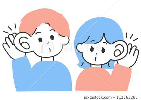 男人和女人放大耳朵聆聽的插圖 112563263
