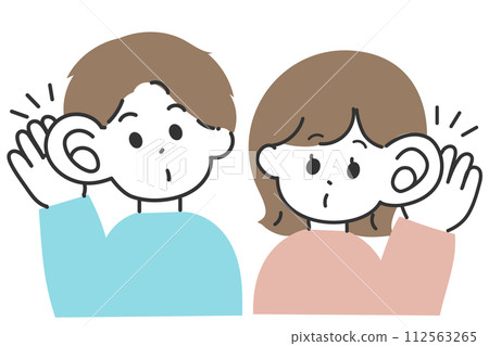 男人和女人放大耳朵聆聽的插圖 112563265