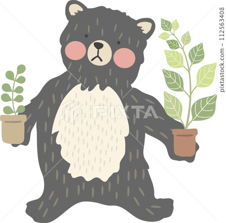A bear carrying potted plants 112563408