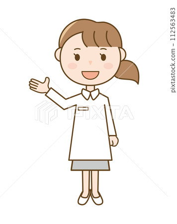 微笑講解引導的護士_白大褂女人全身插畫 112563483