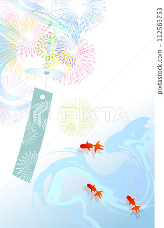Goldfish summer fireworks Japanese pattern background 112563753