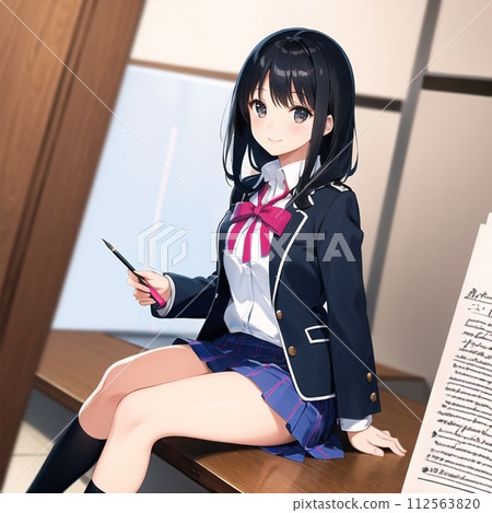 High school girl looking at materials in the hallway of an old folk house 112563820