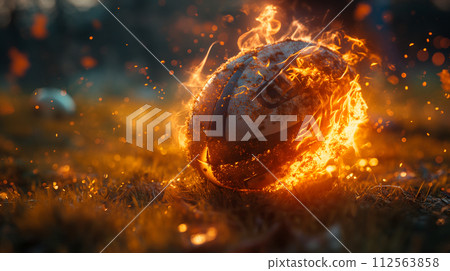 burning rugby ball 112563858