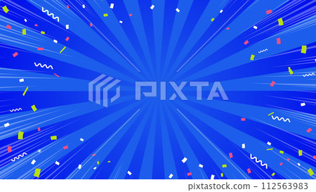 Vivid blue concentrated line background illustration material with dancing confetti 112563983