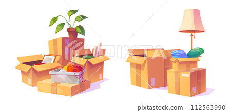 Packed cardboard boxes isolated, white background Packed cardboard boxes isolated, white background 112563990