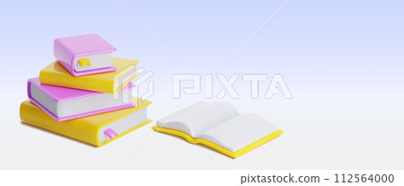 Close book stack with open one 3d Close book stack with open one 3d 112564000