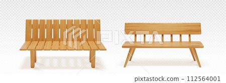Wooden park or backyard bench front view. 112564001