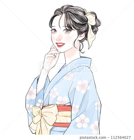 穿著淺藍色浴衣的女人 112564027
