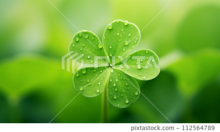 Hands holding St. Patrick's Day shamrocks close-up.AI Generated 112564789