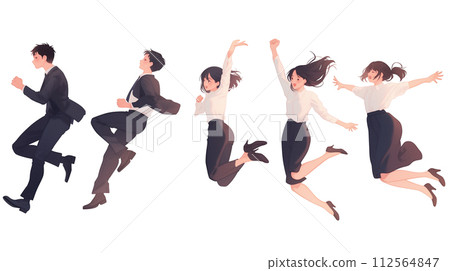 年輕男女跳躍的插圖(AI生成圖像) 年輕男女跳躍的插圖(AI生成圖像) 112564847