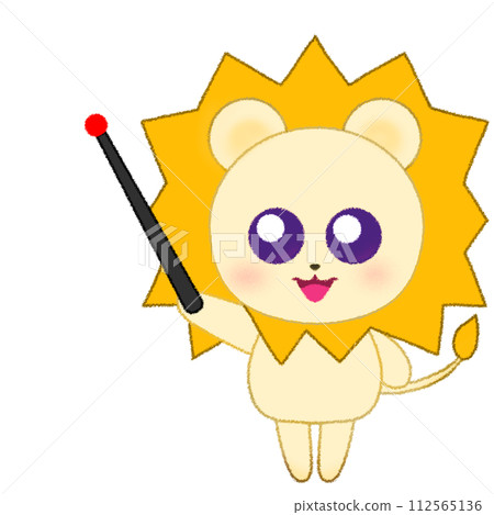 Crayon illustration of a lion raising its hand and holding a pointing stick Crayon illustration of a lion raising its hand and holding a pointing stick 112565136