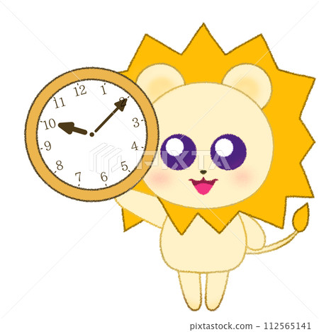 Crayon illustration of a lion raising its hand and holding a clock Crayon illustration of a lion raising its hand and holding a clock 112565141