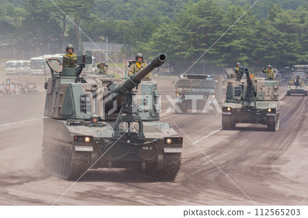 Japan Ground Self-Defense Force Type 99 self-propelled 155mm howitzer on parade 112565203