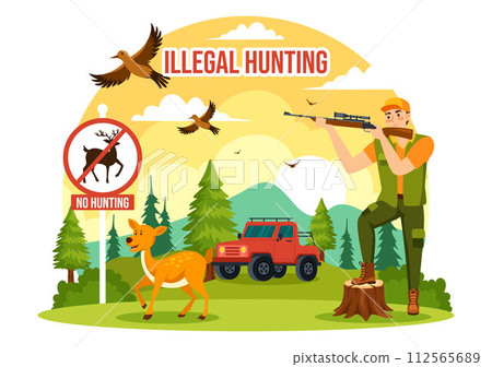 Illegal Hunting Vector Illustration by Shooting, Taking Wild Animals and Plants to Sell in Flat Cartoon Background Design Illegal Hunting Vector Illustration by Shooting, Taking Wild Animals and Plants to Sell in Flat Cartoon Background Design 112565689