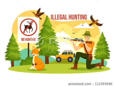 Illegal Hunting Vector Illustration by Shooting, Taking Wild Animals and Plants to Sell in Flat Cartoon Background Design Illegal Hunting Vector Illustration by Shooting, Taking Wild Animals and Plants to Sell in Flat Cartoon Background Design 112565690