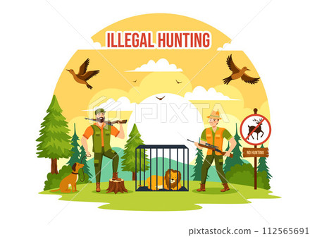 Illegal Hunting Vector Illustration by Shooting, Taking Wild Animals and Plants to Sell in Flat Cartoon Background Design Illegal Hunting Vector Illustration by Shooting, Taking Wild Animals and Plants to Sell in Flat Cartoon Background Design 112565691
