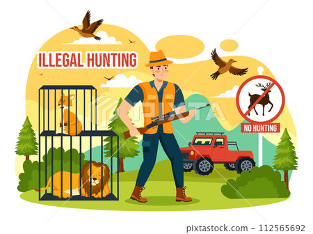 Illegal Hunting Vector Illustration by Shooting, Taking Wild Animals and Plants to Sell in Flat Cartoon Background Design Illegal Hunting Vector Illustration by Shooting, Taking Wild Animals and Plants to Sell in Flat Cartoon Background Design 112565692