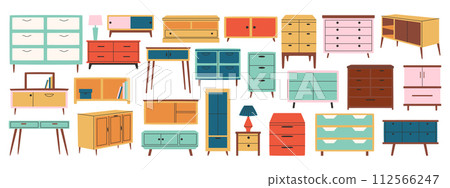 Set of trendy chest of drawers in scandinavian style. Modern furniture. 112566247