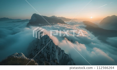 Landscape of mountain and clouds at sunrise. Panoramic view. 112566264