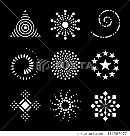 Design Elements Set. Abstract White Icons on Black Background. Design Elements Set. Abstract White Icons on Black Background. 112567077