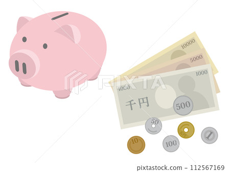 Illustration of money and piggy bank_1 Illustration of money and piggy bank_1 112567169