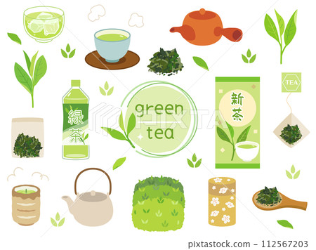 A set of illustrations inspired by tea such as fresh tea, green tea, and sencha. 112567203