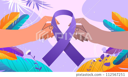 mix race human hands holding purple ribbons world cancer day breast disease awareness prevention poster 4 february mix race human hands holding purple ribbons world cancer day breast disease awareness prevention poster 4 february 112567251