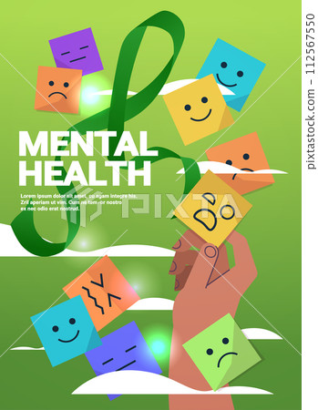human hand choosing emotion on stickers mental health awareness month banner vertical human hand choosing emotion on stickers mental health awareness month banner vertical 112567550
