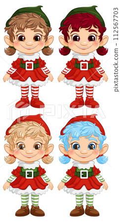 Festive Elves in Colorful Holiday Attire 112567703