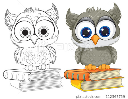 Cute Owls with Books Vector Illustration Cute Owls with Books Vector Illustration 112567739