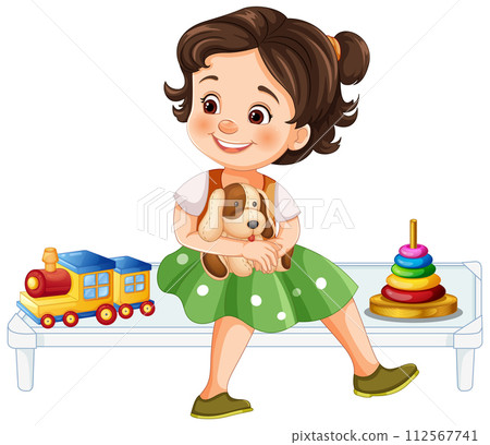Happy Child with Toys and Puppy 112567741