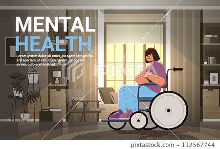 sad disabled woman sitting in wheelchair depressed girl suffering from psychological diseases anxiety mental health awareness month concept 112567744