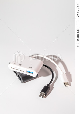 Black and White USB-C to USB 3.0 and SDMicroSD Memory Card Reader Adapters, 3-in-1 Multiport Hub Black and White USB-C to USB 3.0 and SDMicroSD Memory Card Reader Adapters, 3-in-1 Multiport Hub 112567758