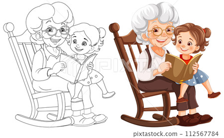 Grandmother Reading to Grandchild Illustration 112567784