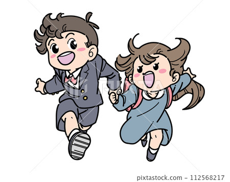 Siblings running hand in hand 112568217