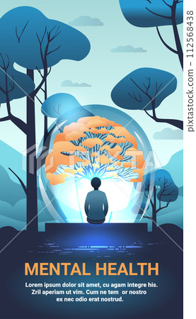 depressed man sitting outdoor in park suffering from psychological diseases anxiety mental health awareness month concept depressed man sitting outdoor in park suffering from psychological diseases anxiety mental health awareness month concept 112568438