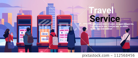 passengers in arrival waiting room self check in at automatic machine or buying tickets in interactive terminal modern airport interior passengers in arrival waiting room self check in at automatic machine or buying tickets in interactive terminal modern airport interior 112568456