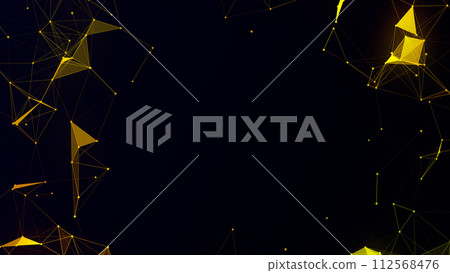 Abstract luxury plexus lines, dots, triangles. Navy blue gold business presentations background. Futuristic, technology, digital, modern network, awards, screensaver, backdrop Abstract luxury plexus lines, dots, triangles. Navy blue gold business presentations background. Futuristic, technology, digital, modern network, awards, screensaver, backdrop 112568476