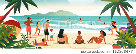 mix race tourists relaxing on tropical beach people enjoying summer vacation time to travel concept seascape background mix race tourists relaxing on tropical beach people enjoying summer vacation time to travel concept seascape background 112568477