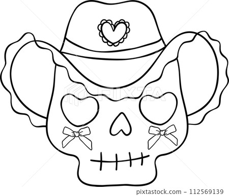 Coquette cowgirl outline with bow element doodle hand drawing  112569139