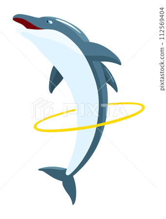 Dolphin cartoon character. Ocean mammal in motion isolated on white. Wild nature animal. Vector illustration of sea life blue fish Dolphin cartoon character. Ocean mammal in motion isolated on white. Wild nature animal. Vector illustration of sea life blue fish 112569404