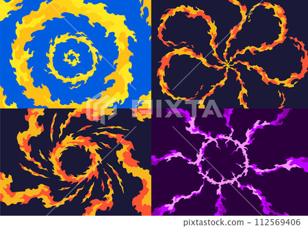 Comic book flames backgrounds. Cartoon explosion elements. Boom cloud and flame, smoke and explode. Boom effect, vector element for game design Comic book flames backgrounds. Cartoon explosion elements. Boom cloud and flame, smoke and explode. Boom effect, vector element for game design 112569406