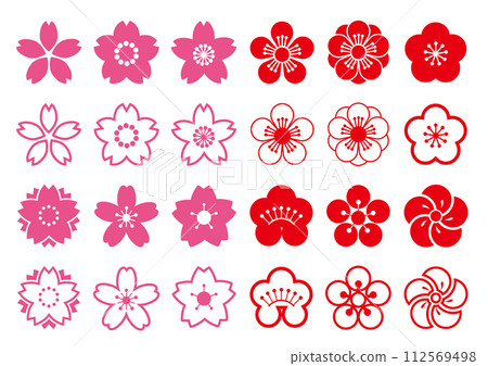 Cherry blossom and plum icon set Cherry blossom and plum icon set 112569498