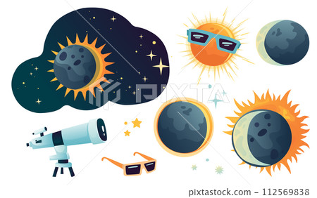 Set of space and solar eclipse. 112569838