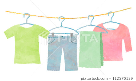 Laundry hanging out to dry indoors 112570159