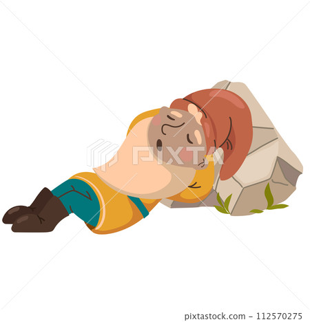 A cute gardening gnome lies under a stone A cute gardening gnome lies under a stone 112570275